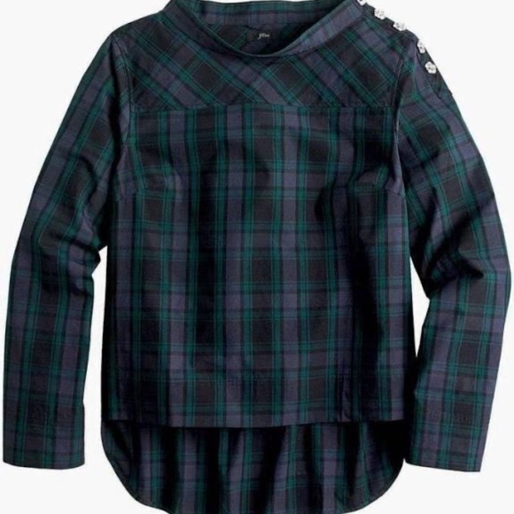 J. Crew Womens Plaid Jeweled Funnel Neck Blouse Top - Picture 3 of 8